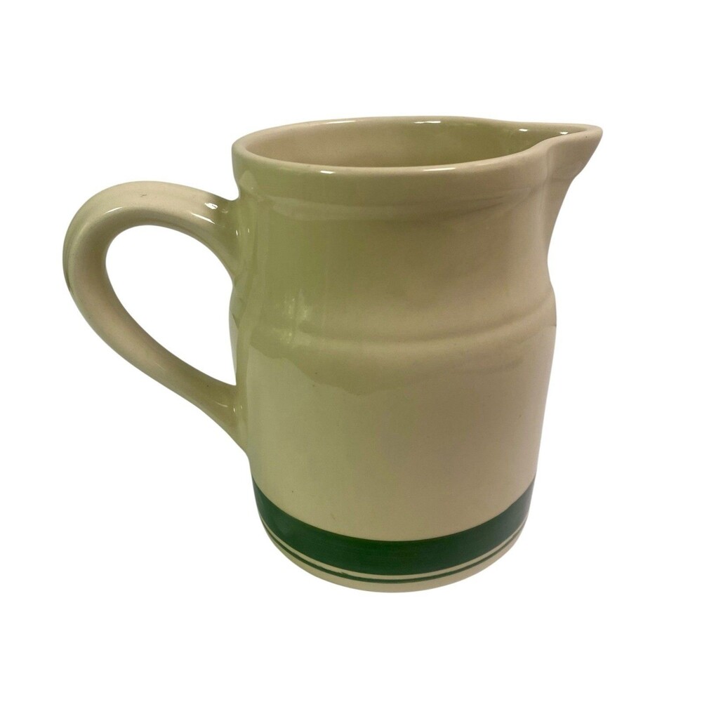 Roseville Ohio Pottery Pitcher Green Banded Vintage 6 inches tall
